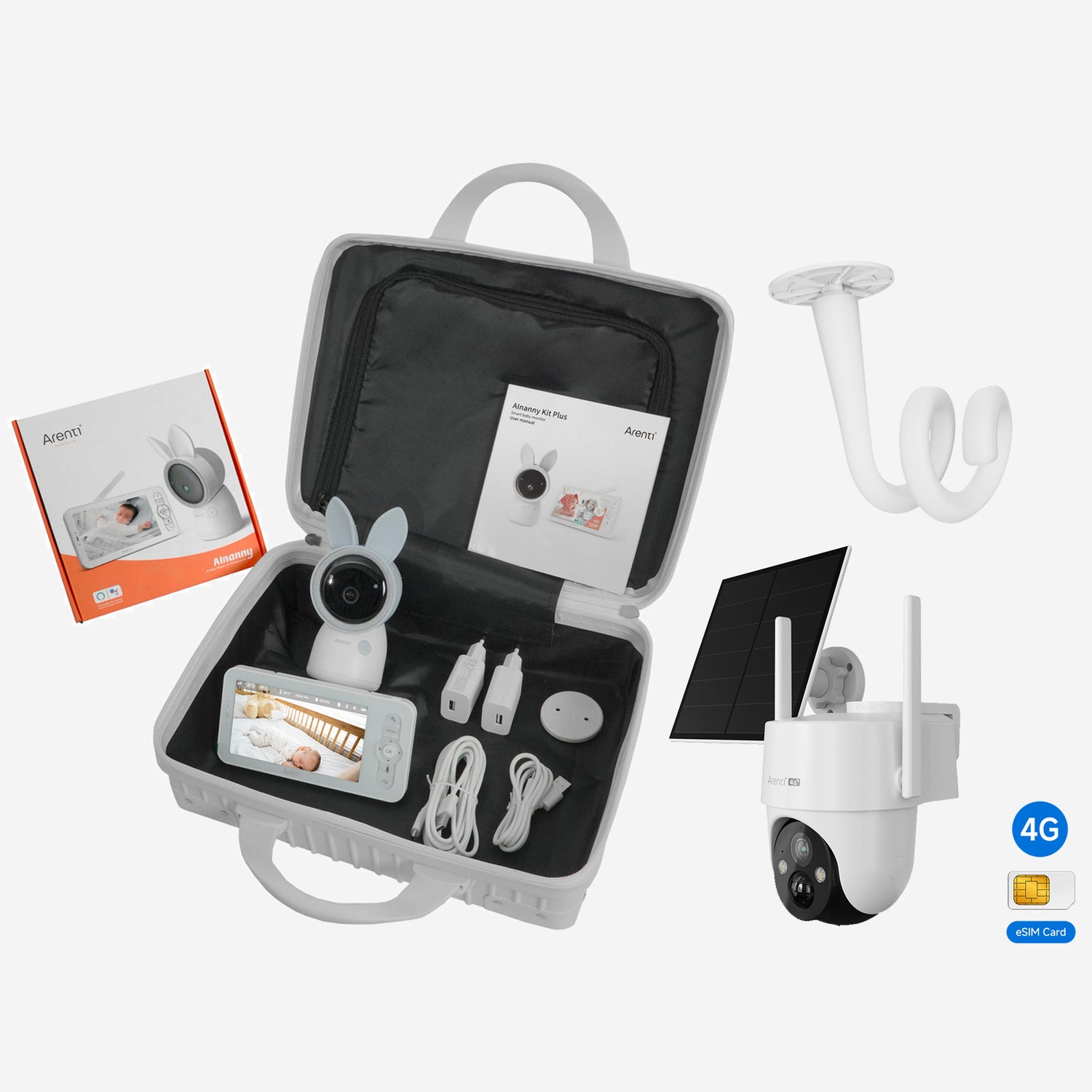 Bundle - AInanny A4 1-Cam Travel Kit & Bracket & GO3G 4G LTE Security Camera