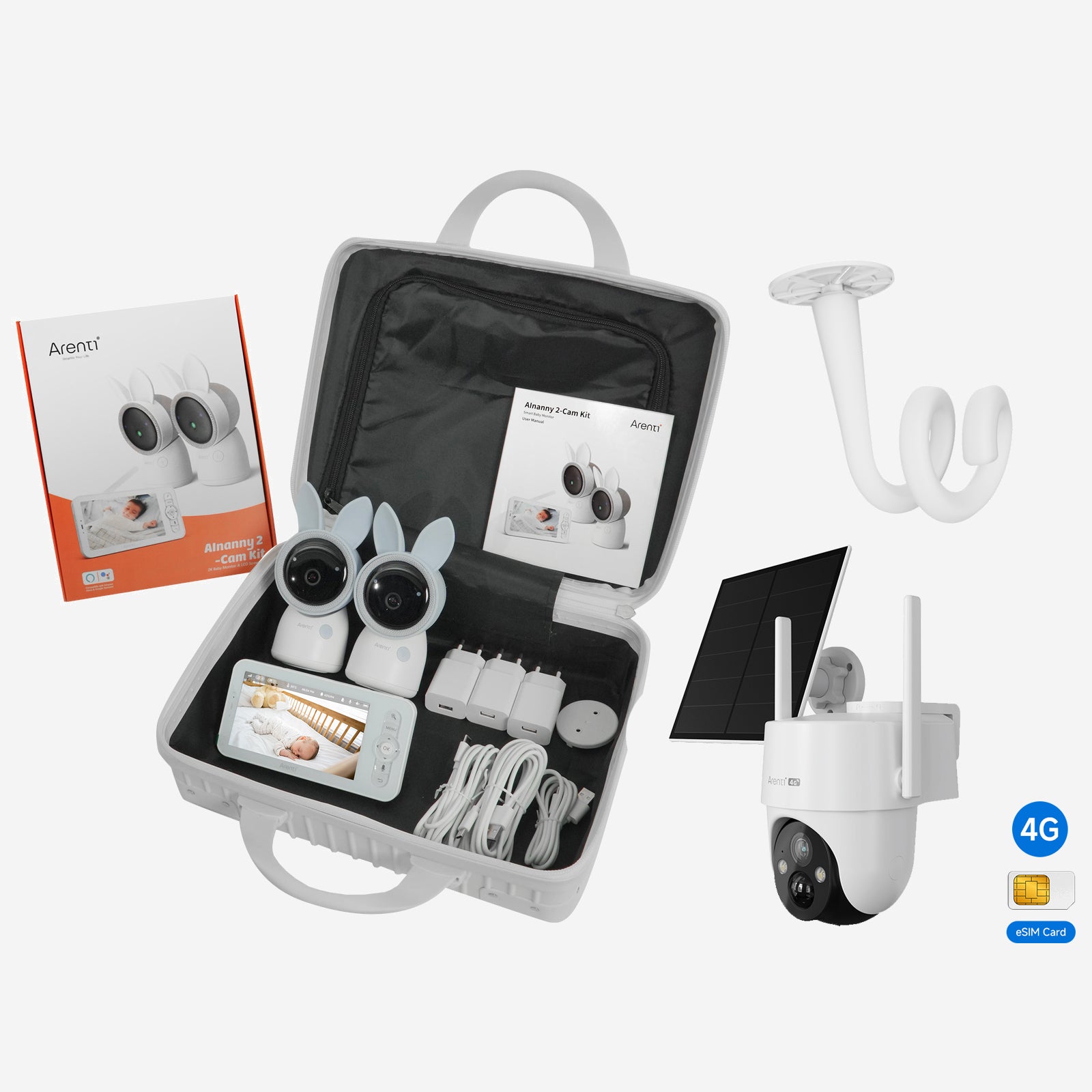 Bundle AInanny A4 Monitor Travel Kit & Bracket & GO3G LTE Security Camera