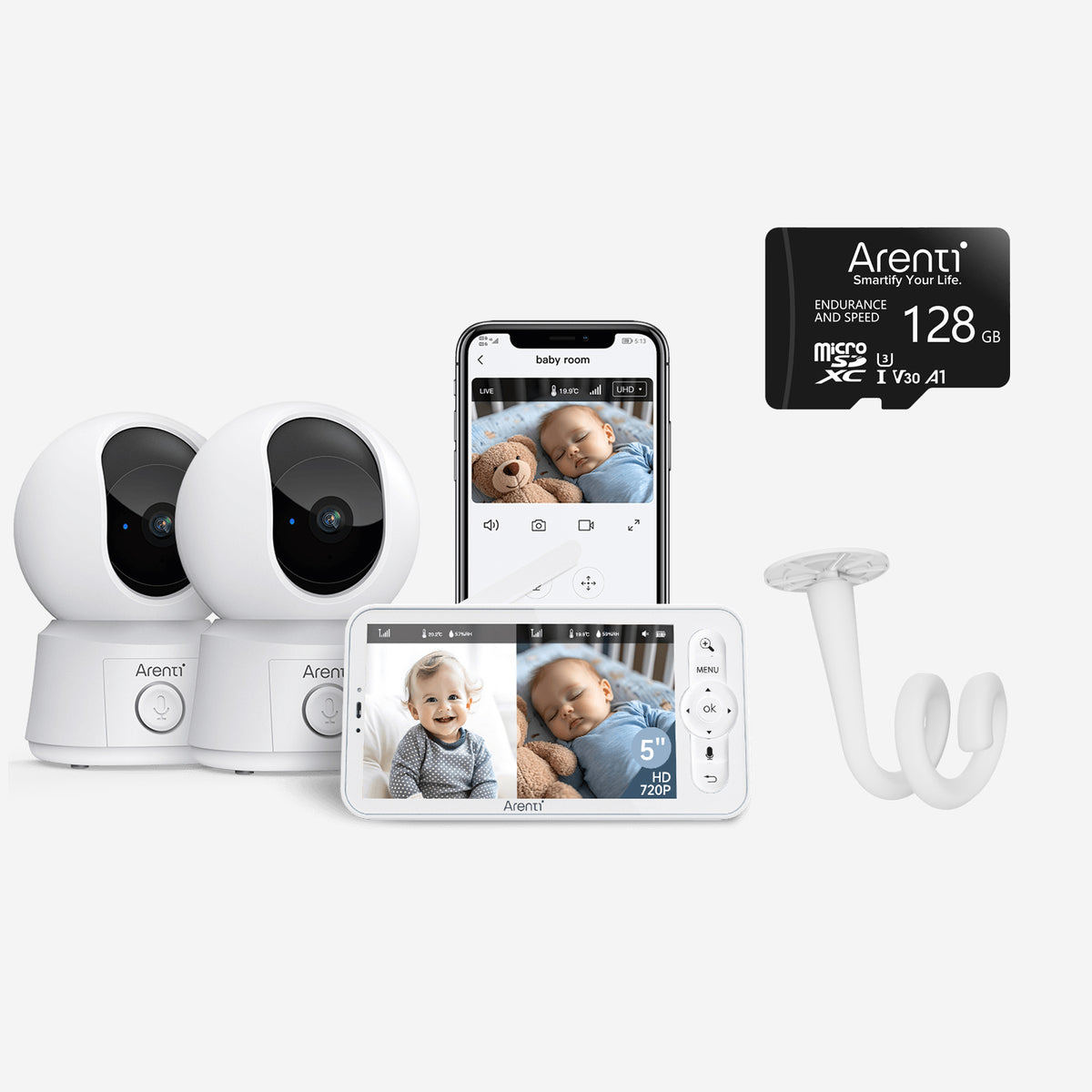 Bundle-AInanny B2 2-Cam Kit (2 camera & 1 screen) & 128GB SD Card & Bracket
