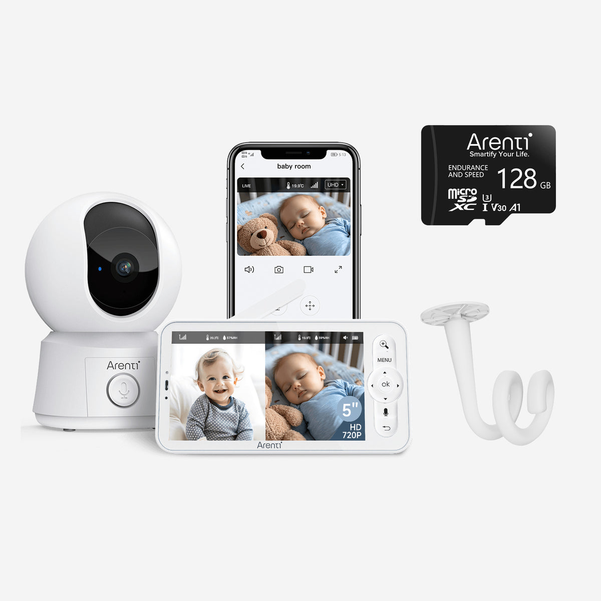 Bundle-AInanny B2 Kit (1 camera & 1 screen) & 128GB SD Card & Bracket